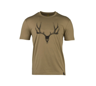 Browning Mule Deer Performance Camp T-Shirt in Tan has a silk screen graphic